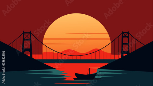 Golden gate bridge silhouette at sunset time