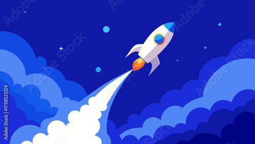 Rocket launching into the night sky view