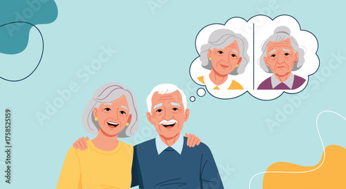 A loving couple reminisces about their past selves and shared memories.