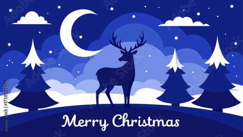 Christmas scene with deer and moon night