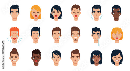 A diverse collection of pixel art faces expressing various human emotions and feelings.