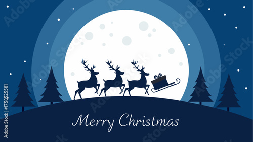 Reindeer sleigh flying in christmas night