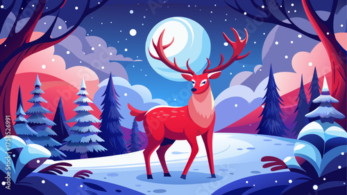 A red deer standing in a winter forest