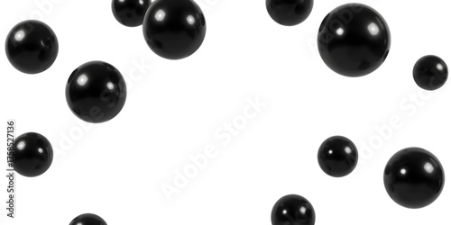 Floating Spheres: A collection of sleek, black spheres elegantly suspended, their polished surfaces reflecting light, creating a sense of dynamic energy.