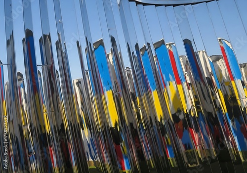 Reflective Surfaces with Sky and Colorful Reflections Modern Design