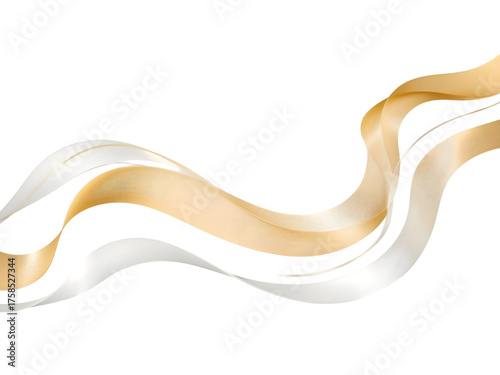 Elegant Ribbon Swirl: An abstract art piece featuring flowing ribbons of gold and silver, creating a sense of movement and sophistication.