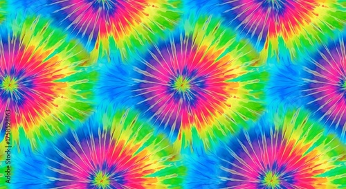 Vibrant tie-dye radial burst pattern, colorful abstract background