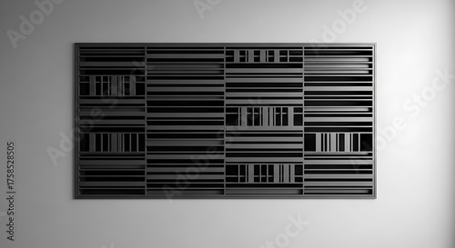 Sophisticated Dark Panel of Rectangular Abstractions on Textured Wall