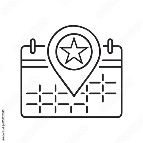 Vector art of event location line icon calendar with star pin vector illustration