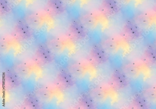 Whimsical pastel cloudscape repeat pattern with subtle glitter accents
