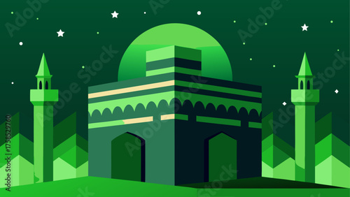 Illustration of the kaaba with minarets
