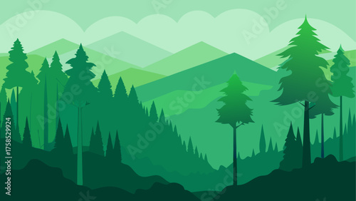 Green layered forest with mountains view