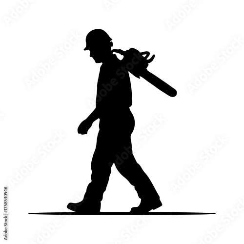 Construction worker walking with tool with transparent background