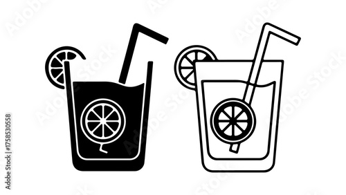 Lemonade drinks with straws and citrus with transparent background