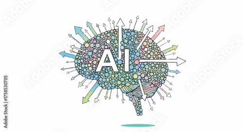 AI Brain Abstract Illustration Depicting Technological Advancement and Cognitive Computing for Scientific and Educational Presentations and Digital Media