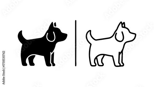 Dog icons with outline and solid fill with transparent background