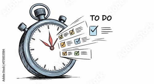 Stopwatch with To-Do List Illustration for Time Management and Productivity, Ideal for Business, Educational, and Lifestyle Content