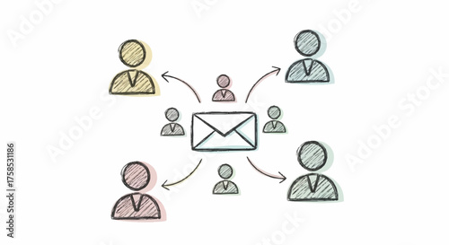 Simple Hand-Drawn Illustration of an Email Marketing Campaign Targeting Various Audience Segments for Business Promotion