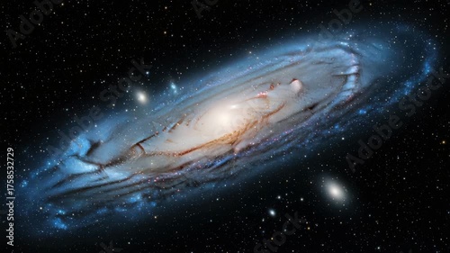 The andromeda galaxy, a spiral galaxy in the local group, showcasing its bright core and swirling arms against a starry backdrop