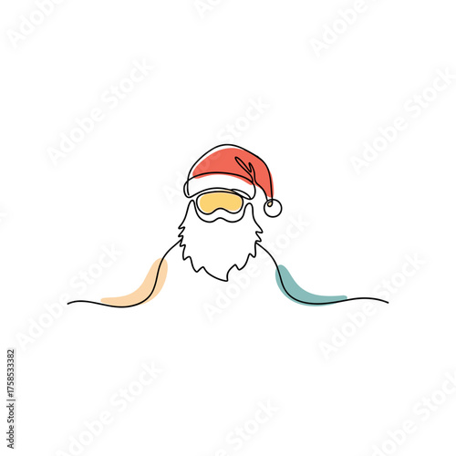 Santa Claus illustration in colorful line art style with hat  