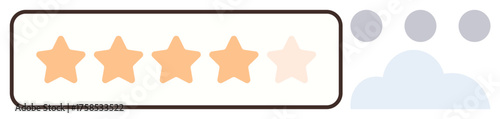A four-star rating in a rectangular frame with a cloud representing feedback or reviews. Ideal for customer satisfaction, user ratings, online reviews, quality assessment, business reputation