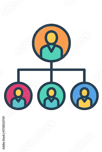 Organizational chart with colorful icons representing team members business structure layout teamstructure