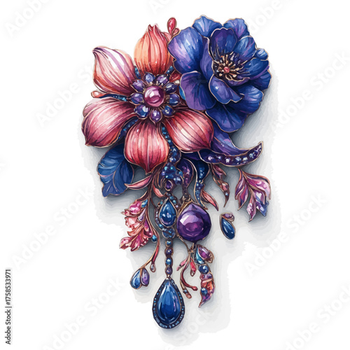 Jewelry Pin, watercolor clipart vector, isolated on a white background.