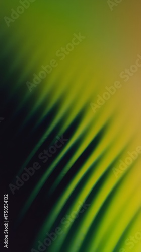 Abstract green and yellow lines create a vibrant, organic pattern.