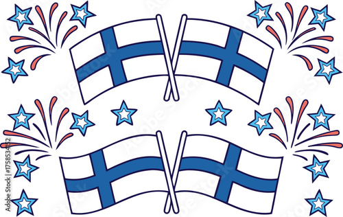 Independence Day Finland Illustration Set. Finland National Day Celebration Artwork. Finnish Independence Holiday Design Collection. Finland Patriotic Celebration Illustration. Independence Day