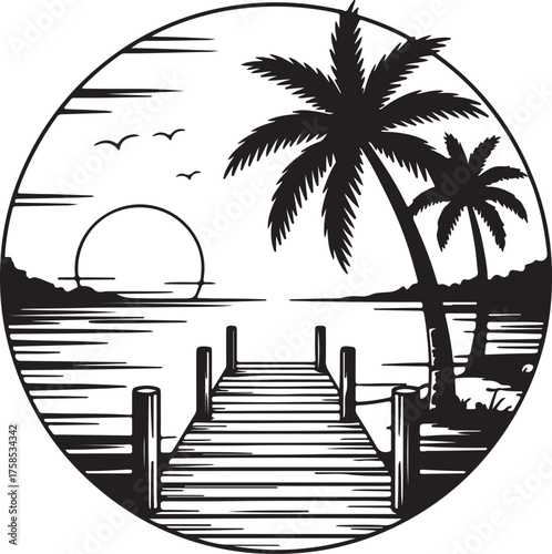 Hammock on a tropical beach with palm trees and ocean view