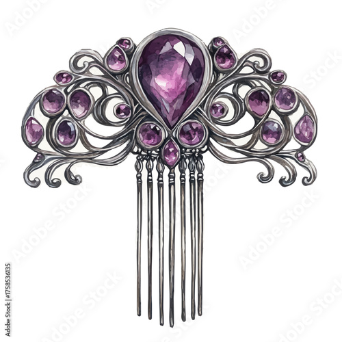 Jeweled Hairpin, watercolor illustration vector, isolated on a white background.
