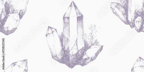 Crystal druse background. Textured mark with dusty threshold gritty grain and faint stipple. Smudged ink and vintage surface details across the entire shape.
