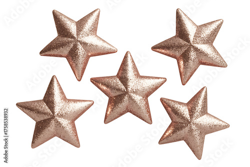 Five metallic stars, shimmering with a golden hue, evoke celebration and festive decorations.