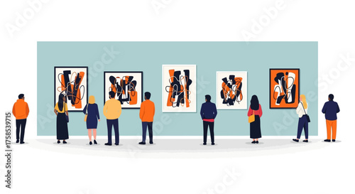 Art Gallery Exhibition - People Admiring Abstract Paintings on Walls