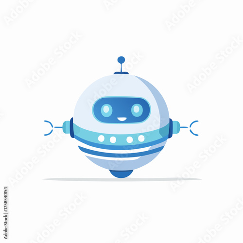 Sleek spherical robot character in blue and white with friendly eyes and side arms, designed for mobility, on a light isolated background, symbolizing an advanced AI companion.