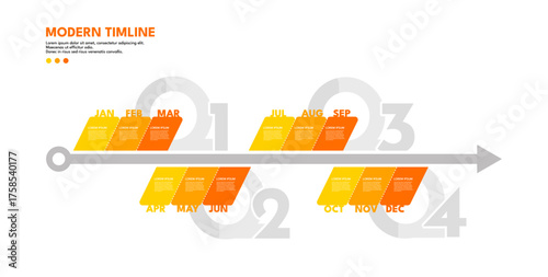 Modern timeline infographic, twelve months,  four quarters business schedule