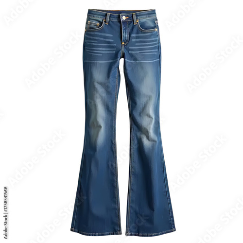 Denim flare jeans isolated on transparent background