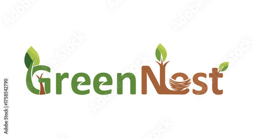 Green nest logo design with leaf and nest elements for company identity