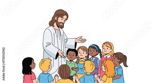 Jesus christ surrounded by children, a heartwarming illustration of jesus teaching and caring for the little ones with love