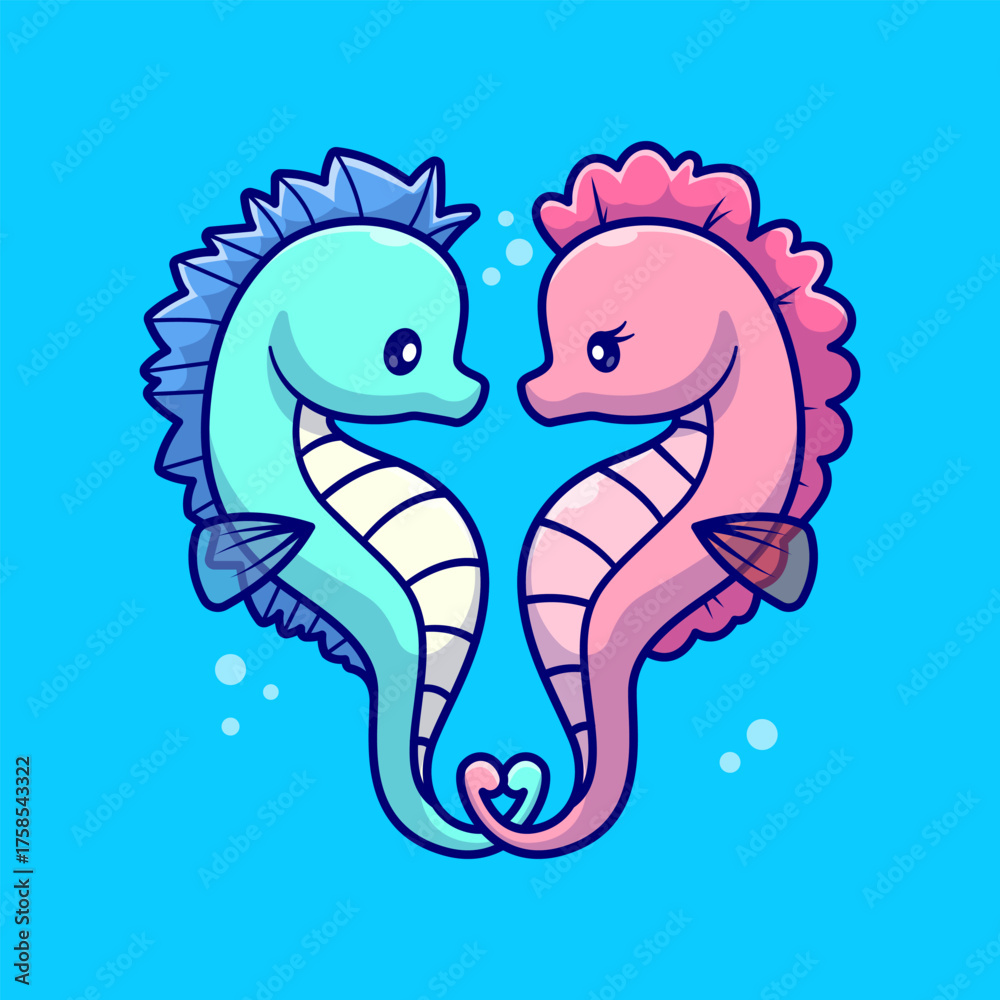 Fototapeta premium Cute Couple Seahorse Cartoon