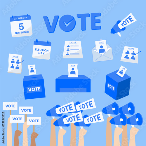 Vote and Election Day Vector Icon Set Illustration