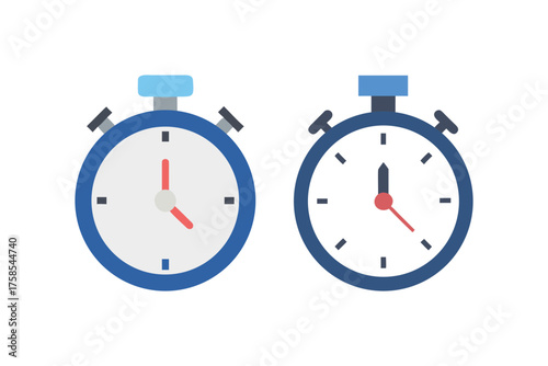 Two simple blue stopwatches displaying different times flat vector illustration