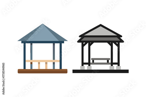 Two simple gazebo illustrations with differing color schemes are displayed