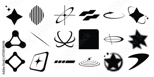 Collection of abstract black and white geometric and symbolic icons