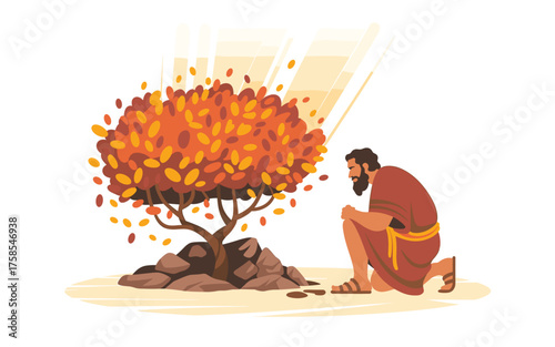 Moses and the burning bush, a biblical story of divine encounter and revelation, a symbol of gods presence and call to action