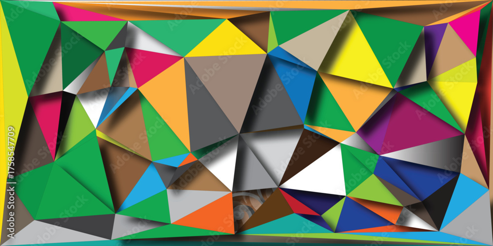 Fototapeta premium Colorful abstract geometric mosaic of triangles with sharp edges and shaded facets creating a vibrant and modern polygonal art background with a faceted crystal effect