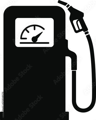Simple black and white silhouette illustration of a vintage gas pump with a fuel nozzle vector graphic silhouette vector illustration white background