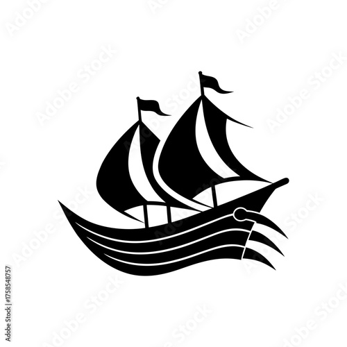 Silhouette of a sailing vessel ship on transparent background