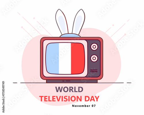 World Television Day Illustration with Retro TV Bunny Ears and French Flag Colors cartoon