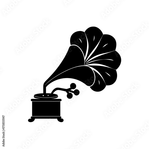 Illustration of an old gramophone on transparent background silhouette